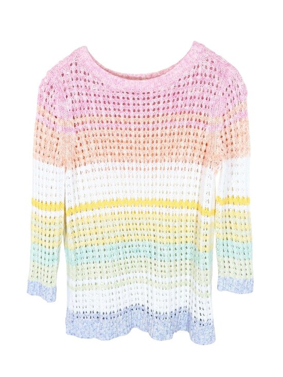 Talbots Sweaters - TALBOTS Pastel Rainbow Stripe Crochet Sheer Pullover Sweater Mp Cotton Coastal